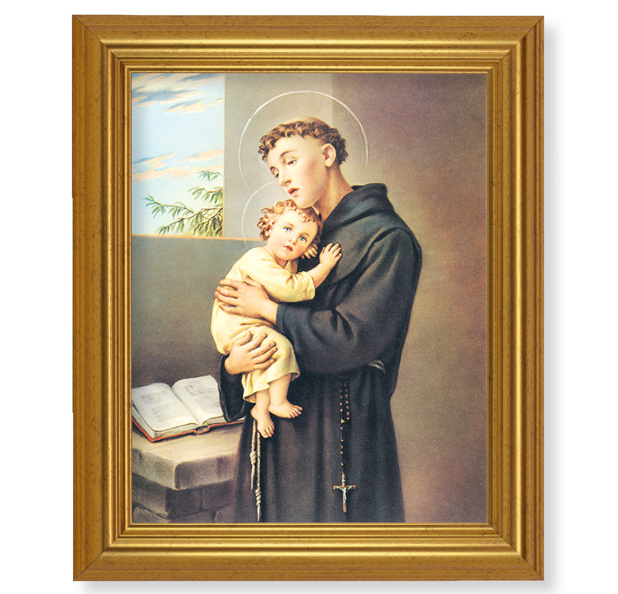 St. Anthony Picture Framed Wall Art Decor, Large, Antique Gold-Leaf Classic Frame