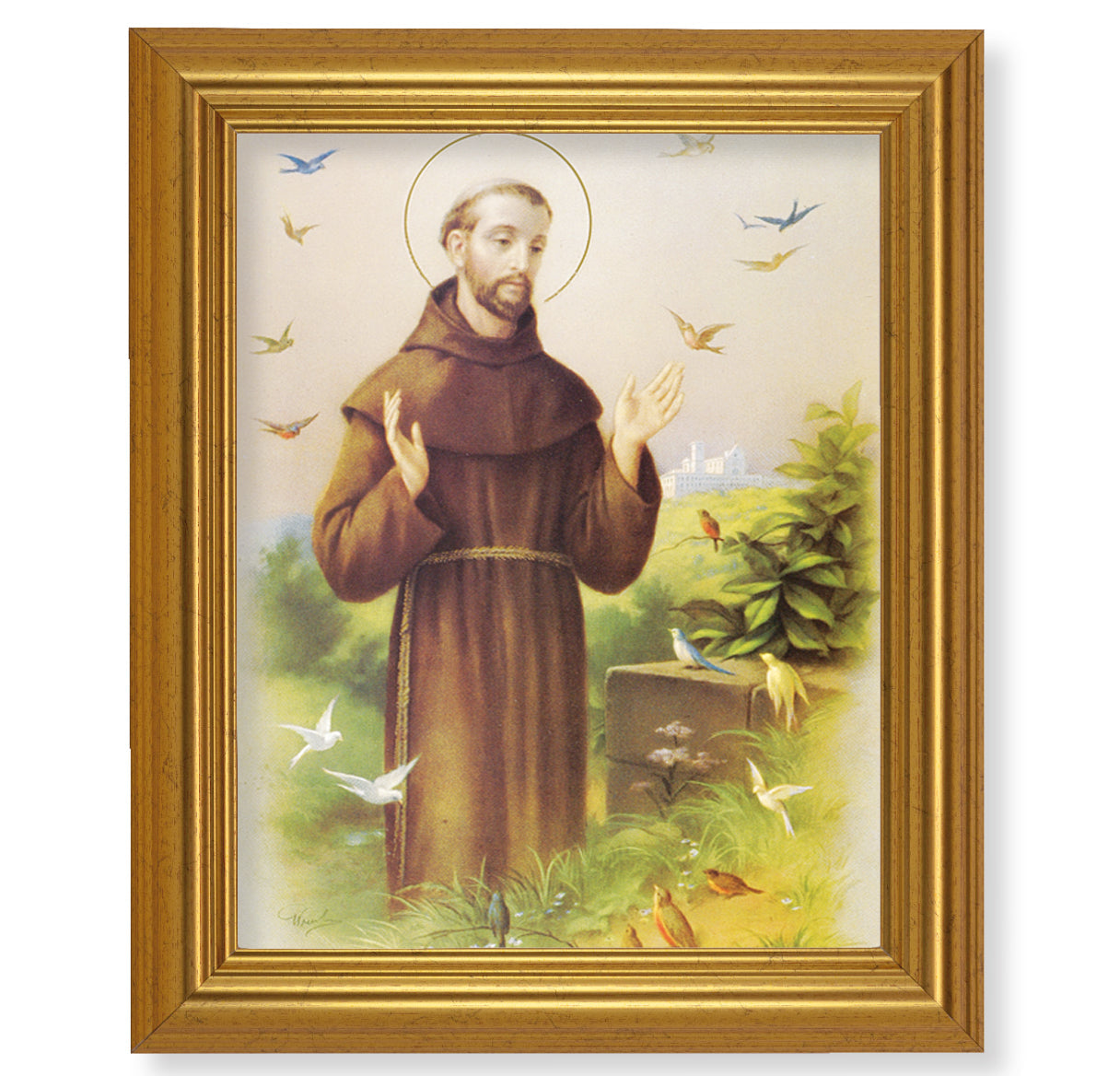 St. Francis Picture Framed Wall Art Decor Large Antique Gold-Leaf