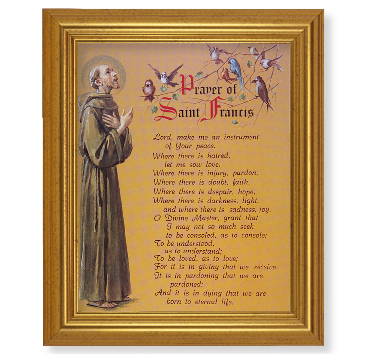Prayer of St. Francis Picture Framed Wall Art Decor, Large, Antique Gold-Leaf Classic Frame
