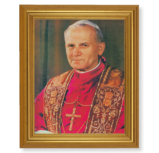St. Pope John Paul II Picture Framed Wall Art Decor Large Antique Gold-Leaf Classic Frame