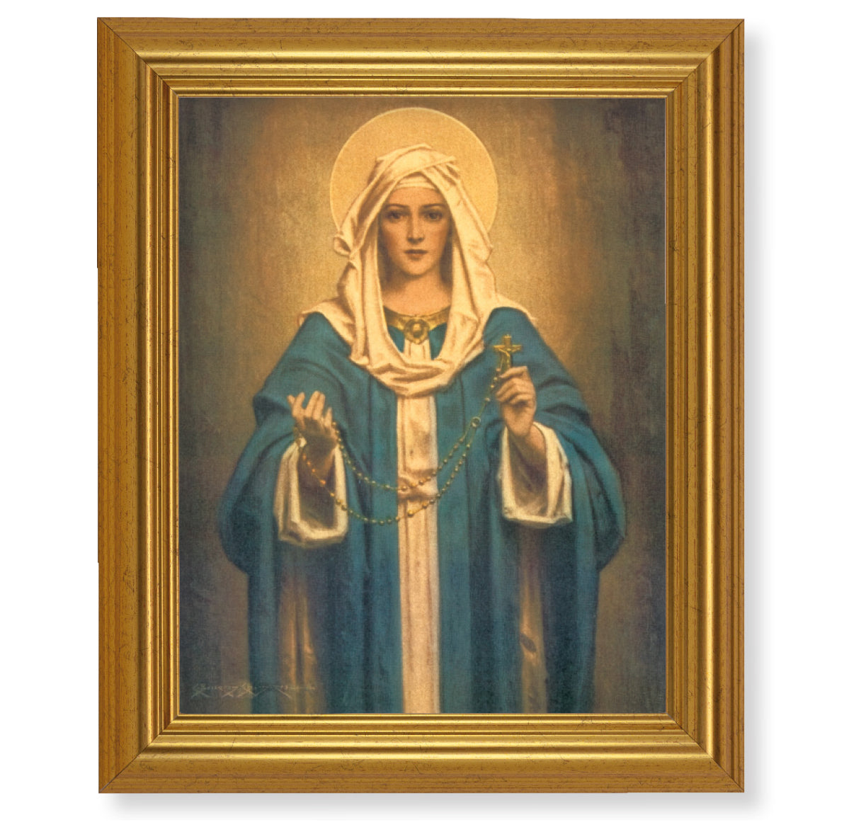 Our Lady of the Rosary Picture Framed Wall Art Decor, Large, Antique Gold-Leaf Classic Frame