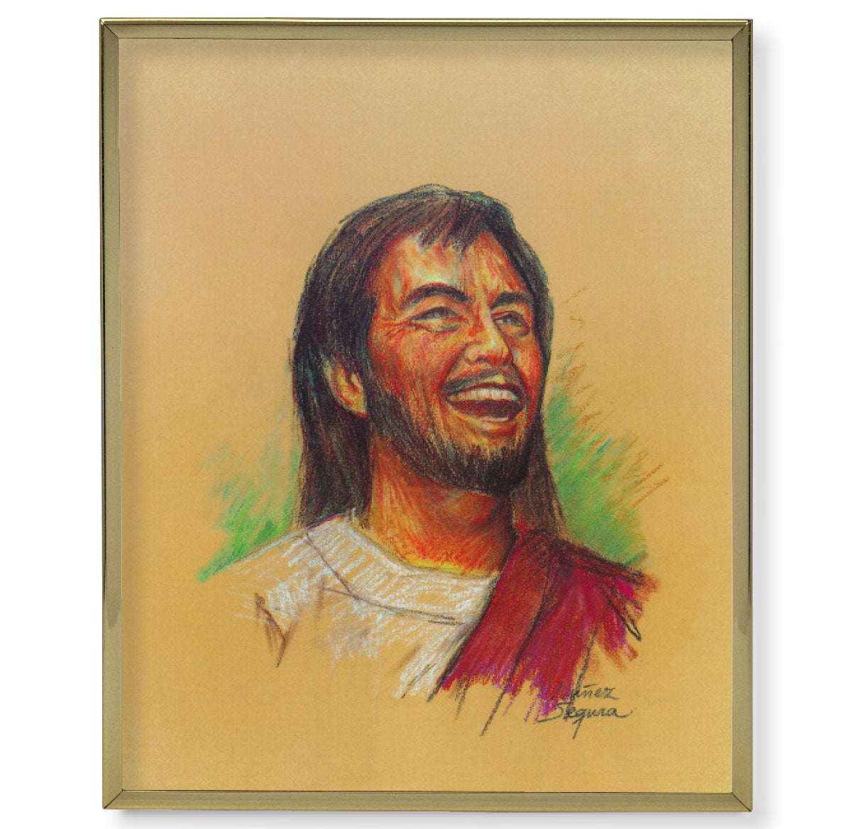 Joyful Christ Picture Framed Plaque Large, Gold Plaque Frame