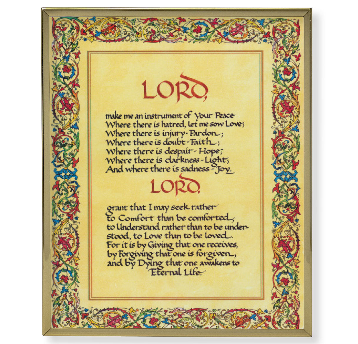 St. Francis Peace Prayer Picture Framed Plaque Large Gold Frame
