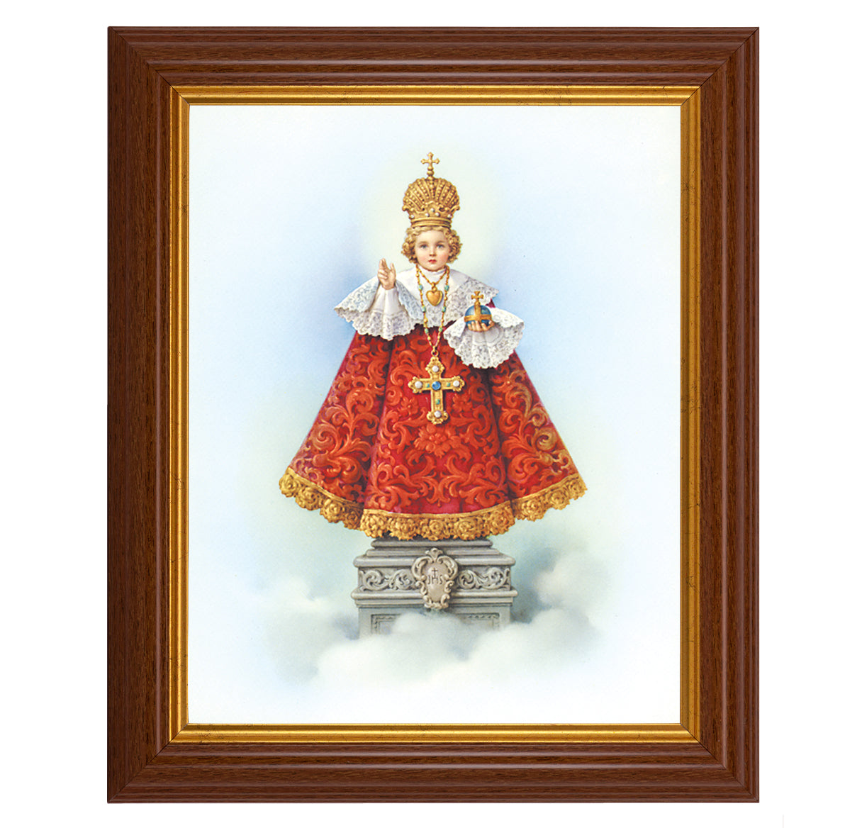 Infant of Prague Framed Wall Art Decor, Large Dark Walnut