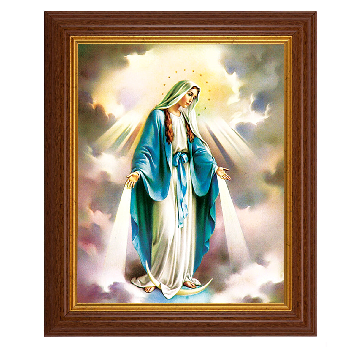 Our Lady of Grace Picture Framed Wall Art Decor, Large, Traditional Dark Walnut Fluted Frame with Gold Beaded Lip