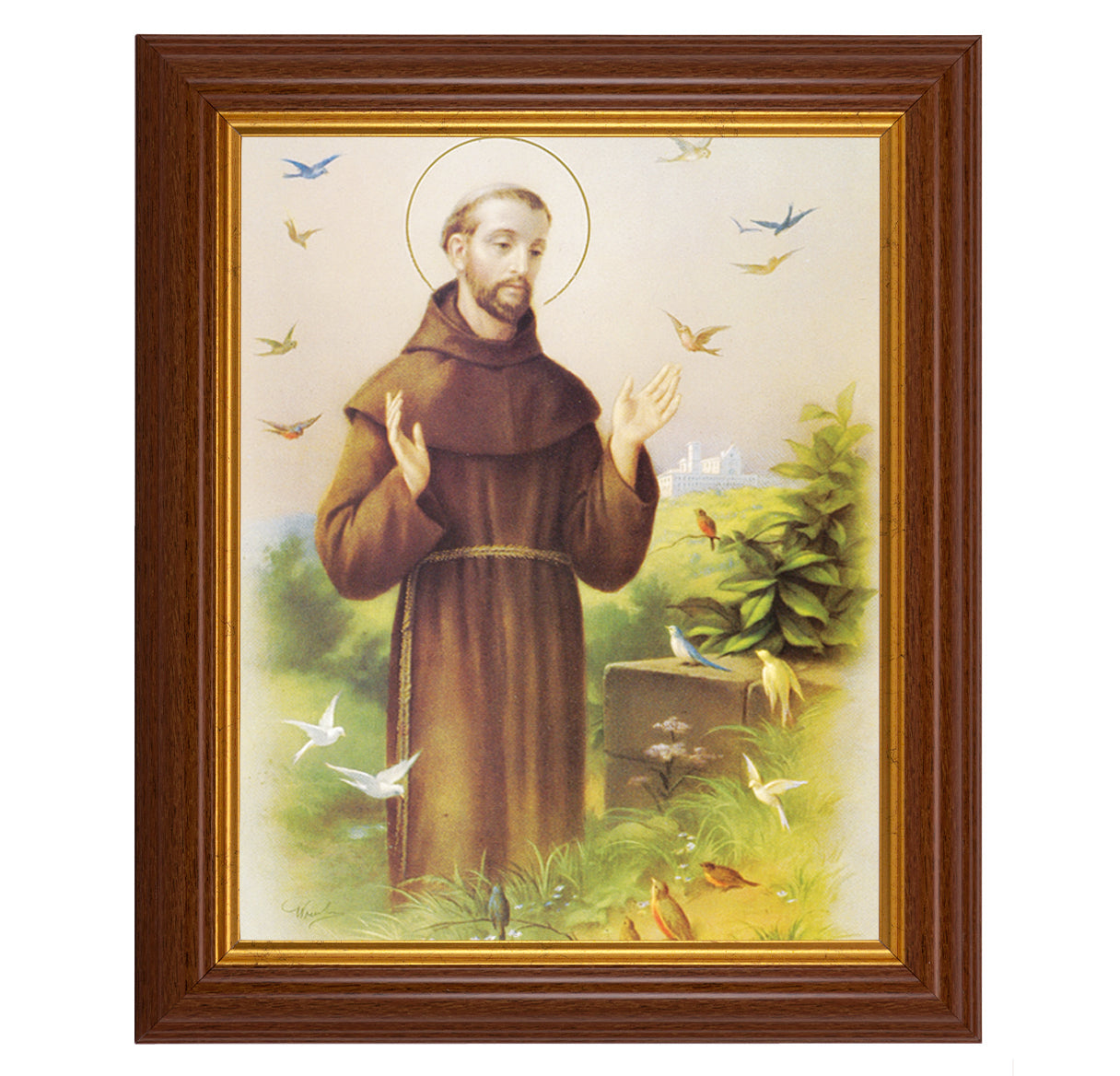 St. Francis Picture Framed Wall Art Decor Large Dark Walnut
