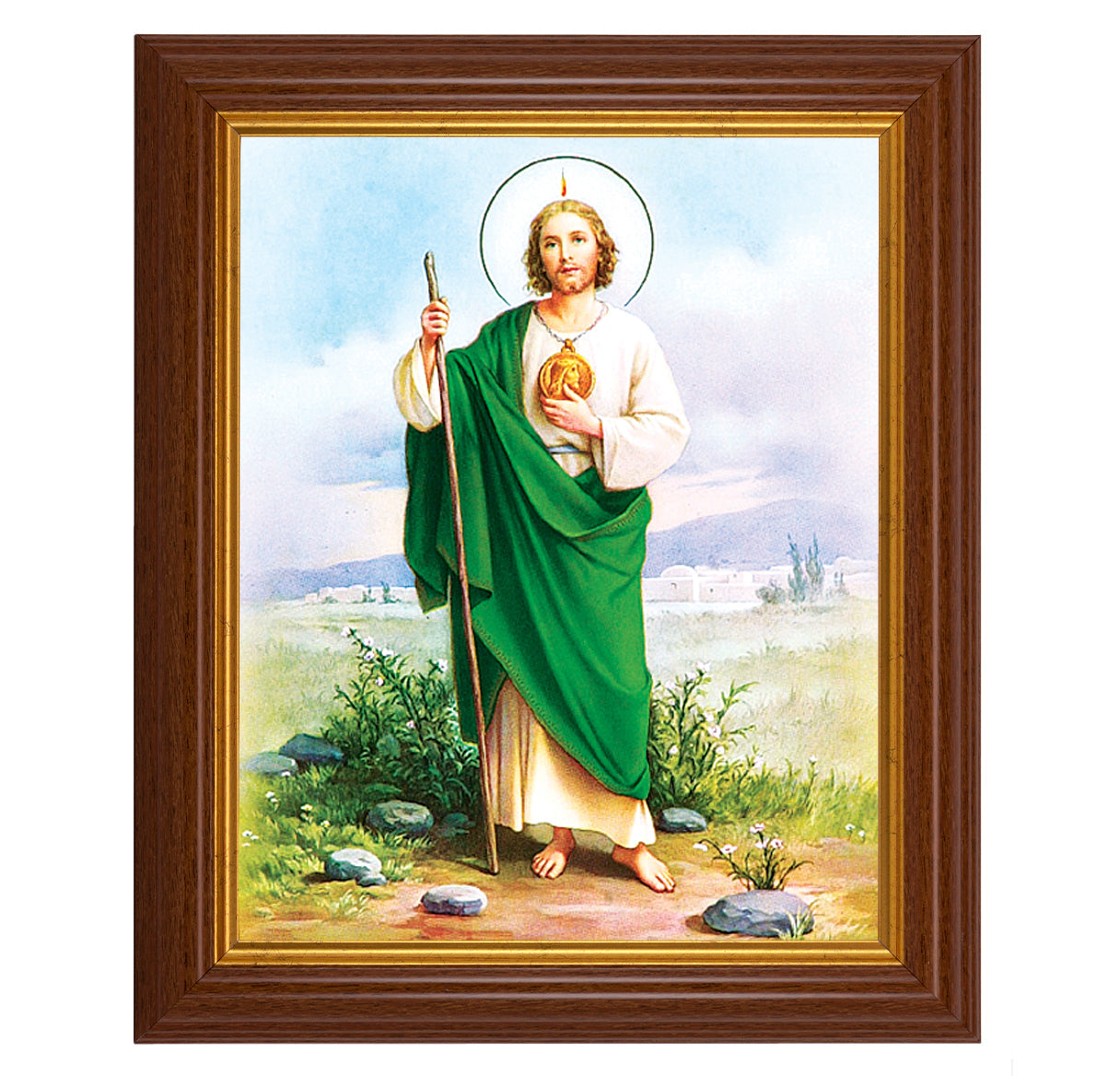 St. Jude Picture Framed Wall Art Decor, Large, Traditional Dark Walnut Fluted Frame with Gold Beaded Lip