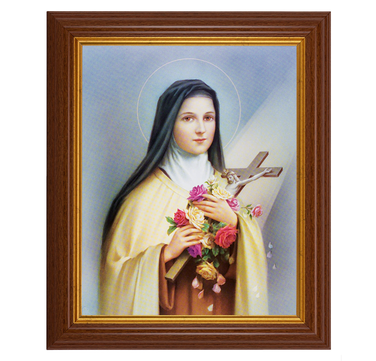 St. Therese Picture Framed Wall Art Decor, Large, Traditional Dark Walnut Fluted Frame with Gold Beaded Lip