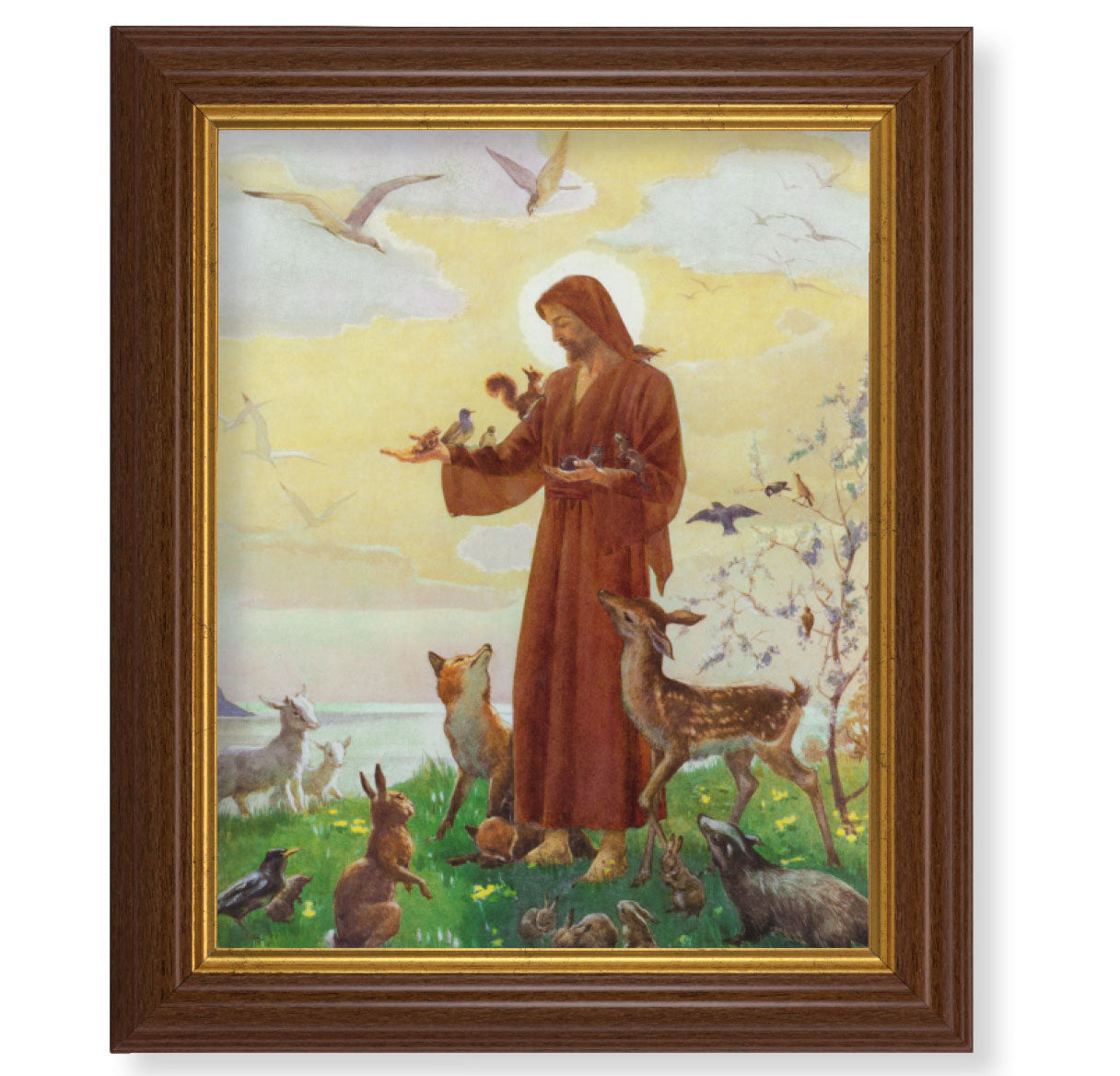 St. Francis Picture Framed Wall Art Decor Large Dark Walnut Frame