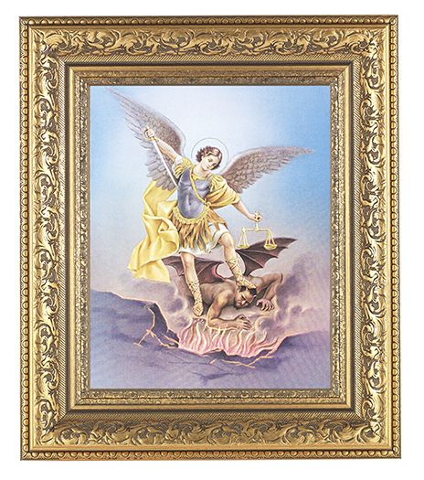 St. Michael Picture Framed Wall Art Decor Large Gold-Leaf Frame