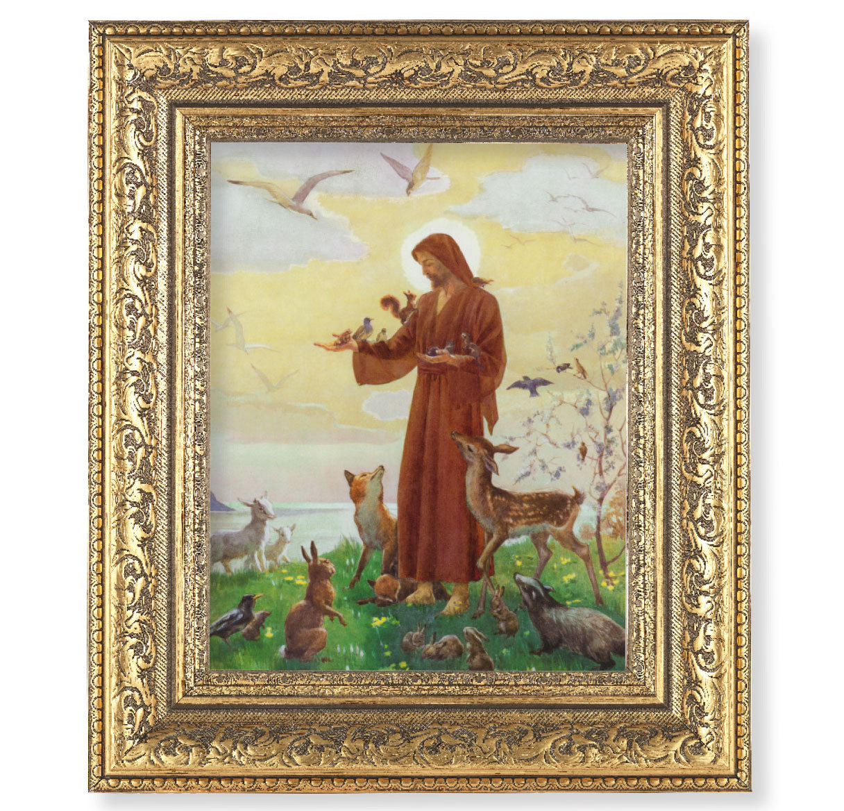 St. Francis Picture Framed Wall Art Decor Large Gold-Leaf Frame