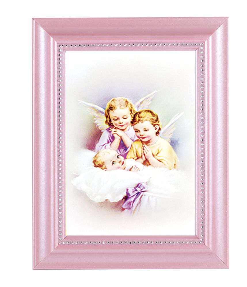 Guardian Angels Picture Framed Wall Art Decor Small Pearlized Fluted Pink Frame