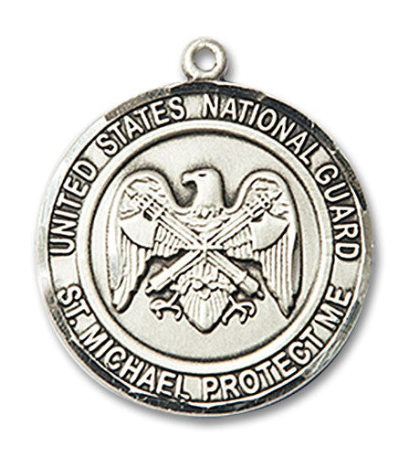 Extel Round Medium Sterling Silver National Guard St Michael Medal, Made in USA