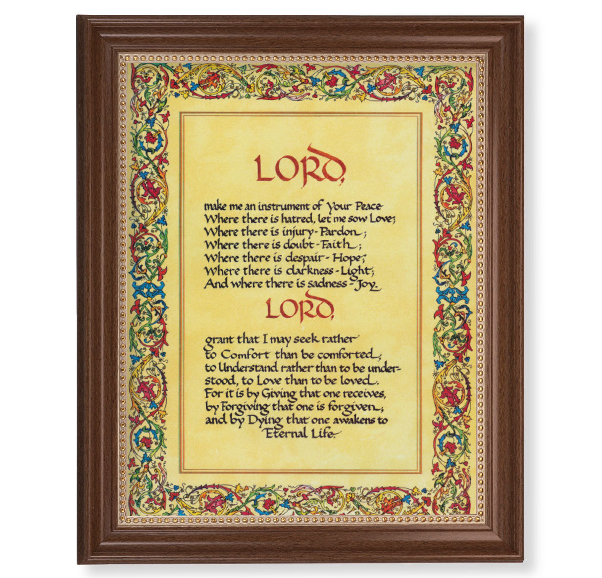 St. Francis Peace Prayer Picture Framed Wall Art Decor Extra Large Classic Dark Walnut Frame with Gold Beaded Lip