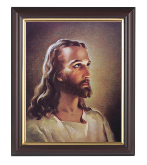 Head of Christ Picture Framed Wall Art Decor Medium Classic Fluted Dark Walnut Frame