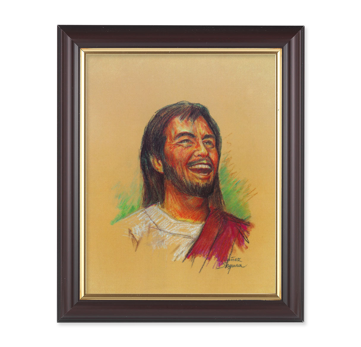 Laughing Jesus Picture Framed Wall Art Decor Medium Frame