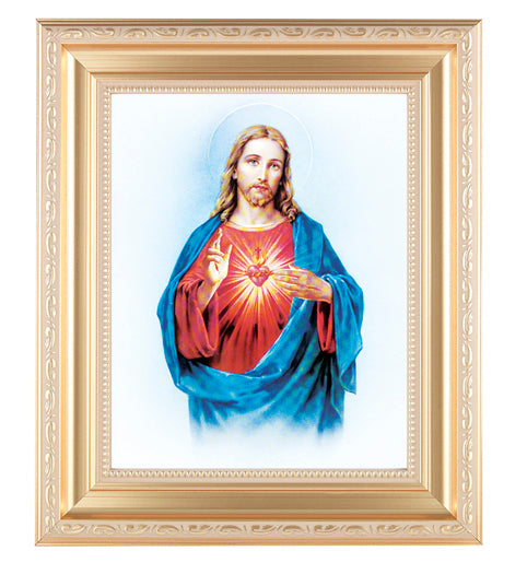 Sacred Heart of Jesus Satin Picture Framed Wall Art Decor