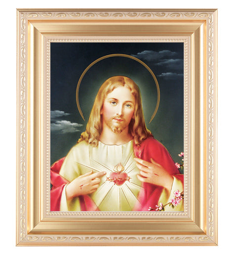 Sacred Heart of Jesus Satin Picture Framed Wall Art Decor