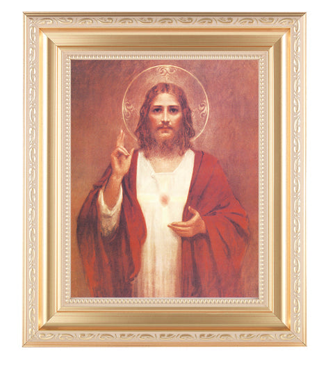 Sacred Heart of Jesus Satin Picture Framed Wall Art Decor