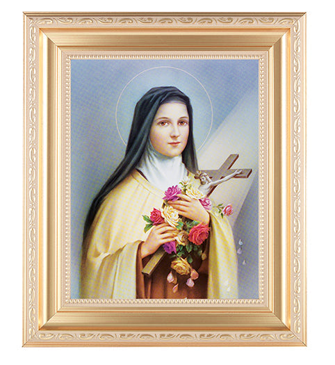 St. Therese Picture Framed Wall Art Decor Large Satin Gold