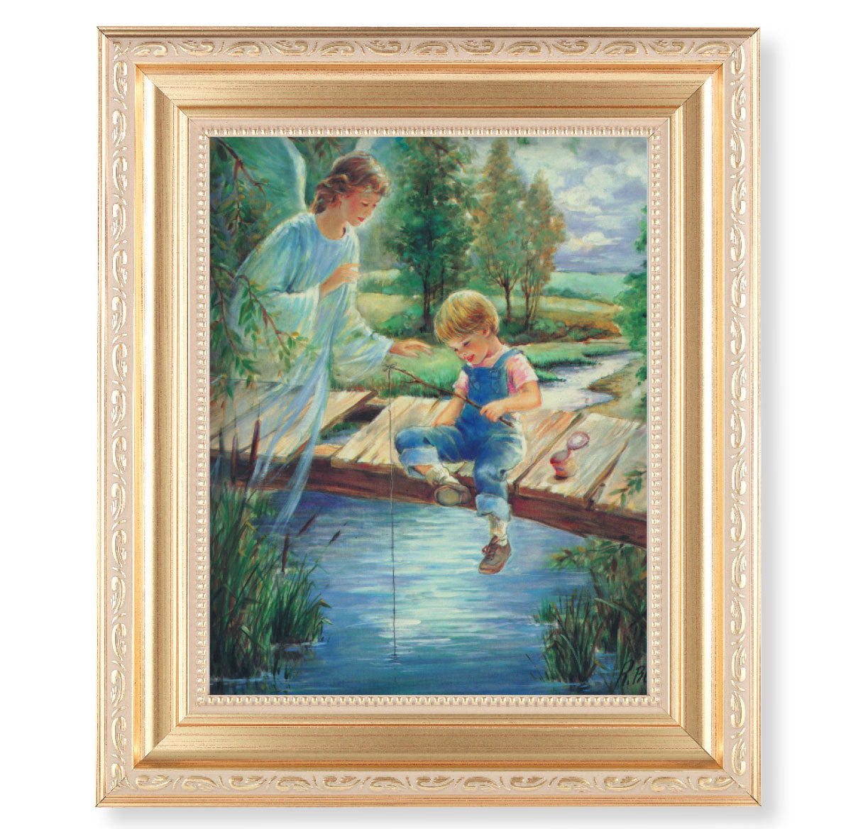 Guardian Angel With Boy Picture Framed Wall Art Decor