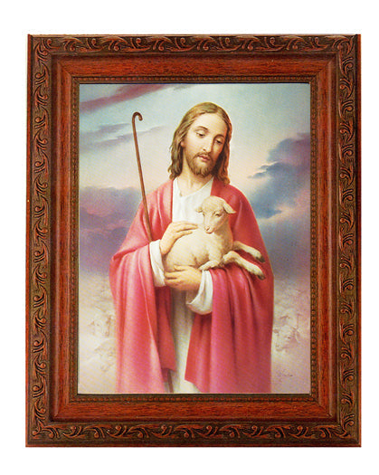 Good Shepherd Picture Framed Wall Art Decor Large Mahogany