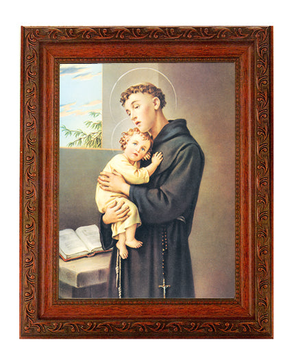St. Anthony Framed Wall Art Decor Large Antiqued Mahogany