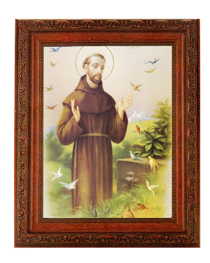 St. Francis Picture Framed Wall Art Decor Large Mahogany Frame