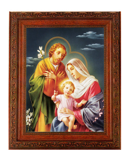 Holy Family Picture Framed Wall Art Decor Large Mahogany Frame