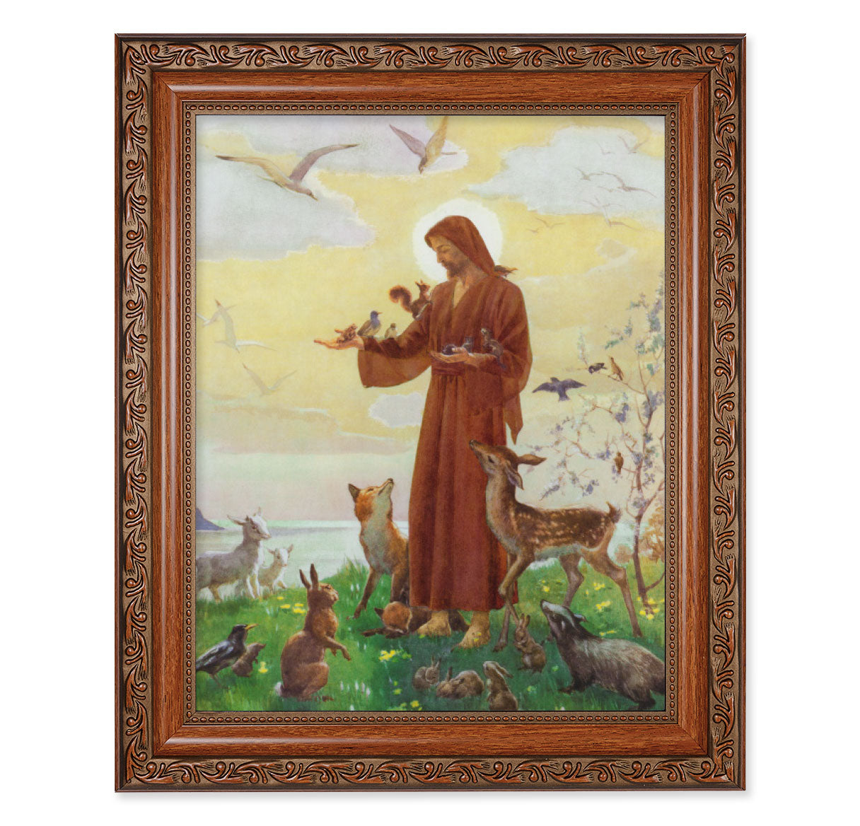 St. Francis Picture Framed Wall Art Decor Large Mahogany Frame