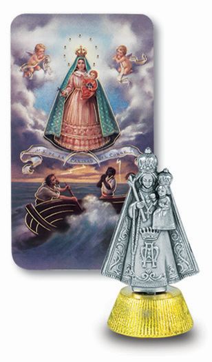 Small Catholic Caridad Del Cobre Statue Figurine With Prayer Card
