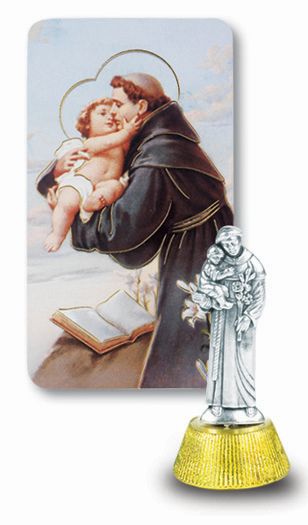 Small Catholic Saint Anthony Auto Statue Figurine With Prayer Card