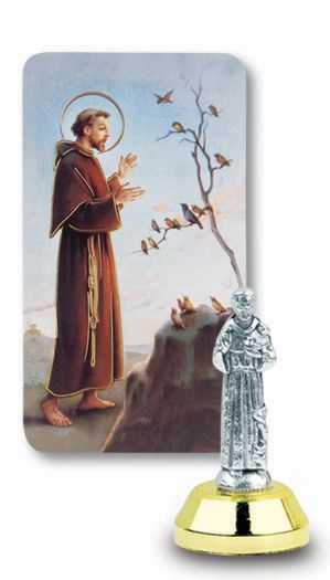 Small Catholic Saint Francis Auto Statue Figurine With Prayer Card