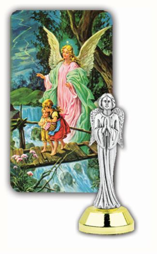 Small Catholic Guardian Angel Car Statue Figurine for Dashboard