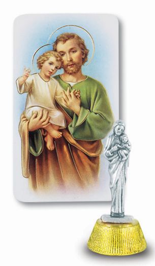 Small Catholic Saint Joseph Auto Statue Figurine With Prayer Card