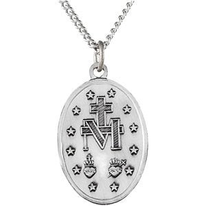 Extel Large Sterling Silver Religious Catholic Medal Pendant Necklace