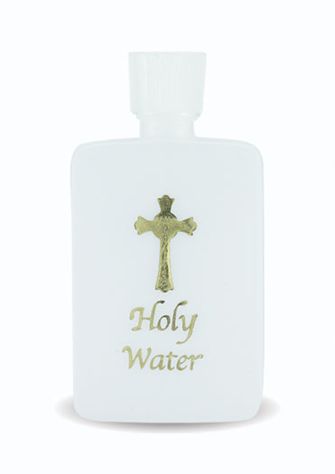 Medium Plastic Gold Stamped Holy Water Bottle with Cross