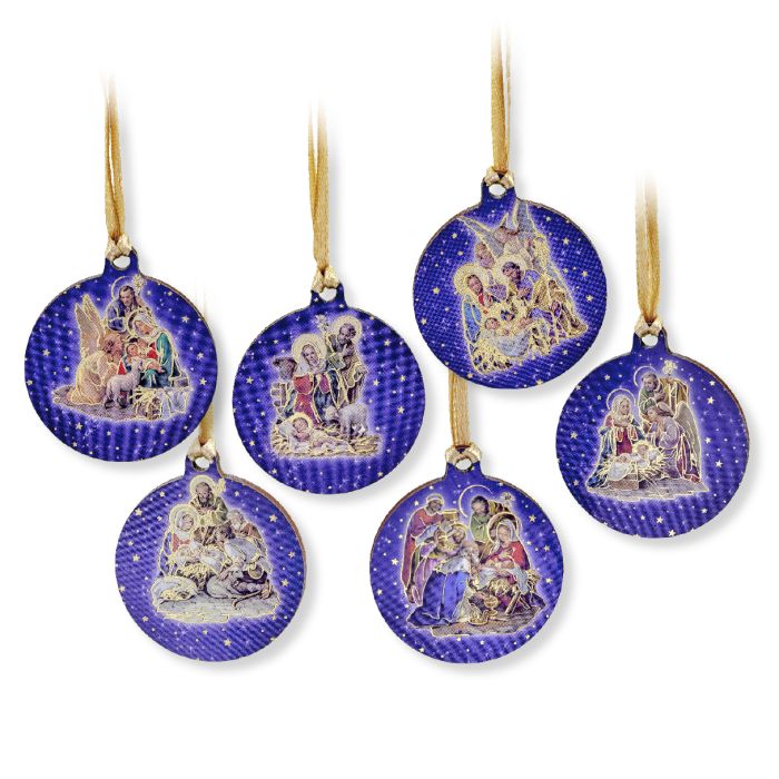 </li><li>round wooden nativity scenes hanging ornaments - 0