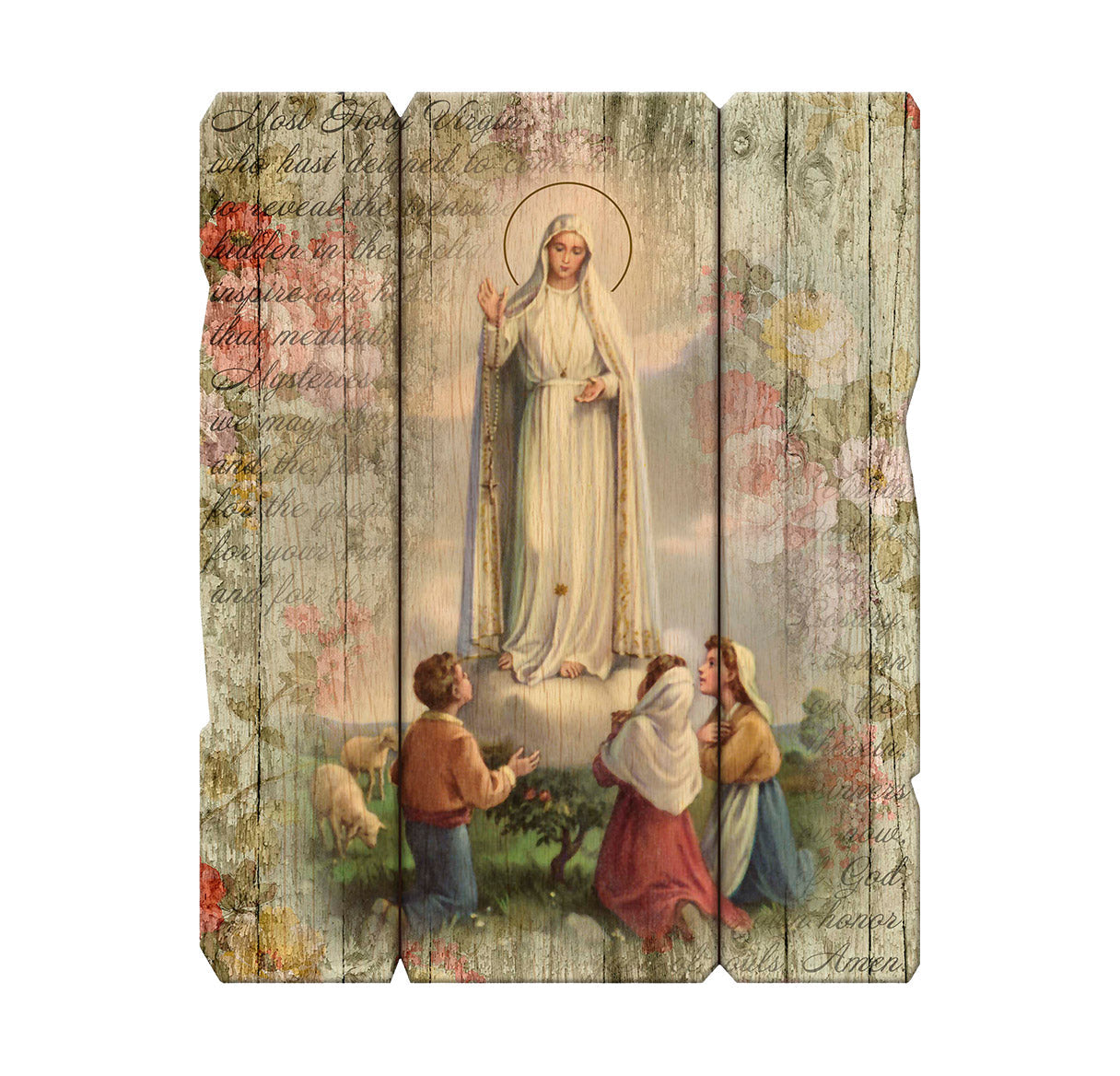Our Lady of Fatima Vintage Barn Board Plaque Wall Art Decor, Large