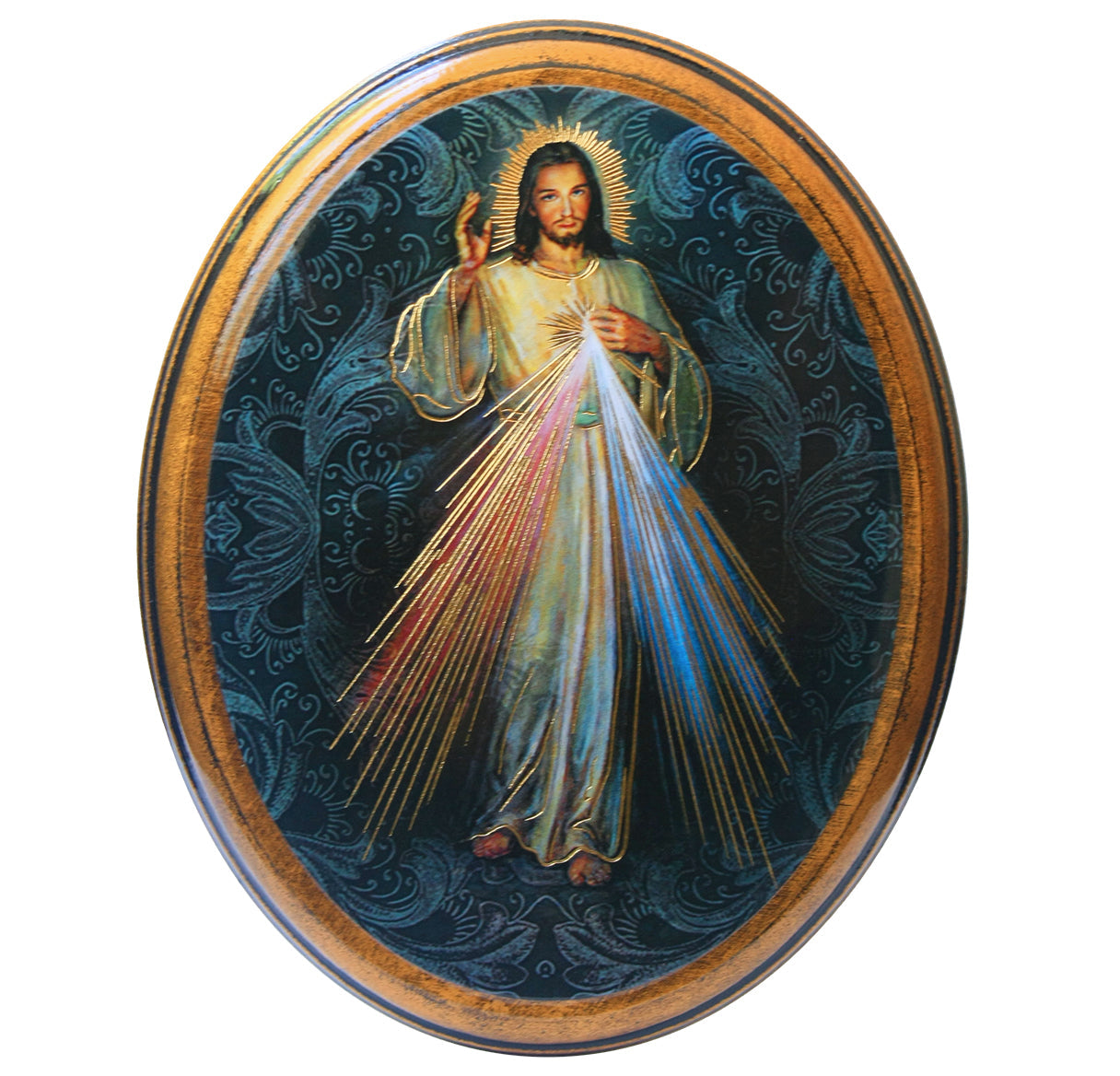 Divine Mercy Oval Antiqued Wood Plaque Wall Art Decor Small