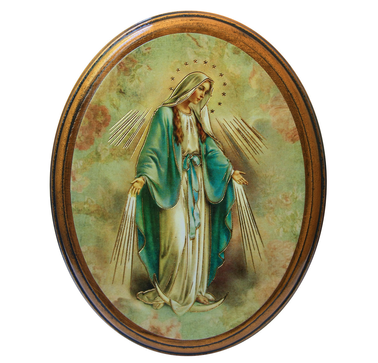 Our Lady of Grace Oval Antiqued Wood Plaque Wall Art Decor, Small