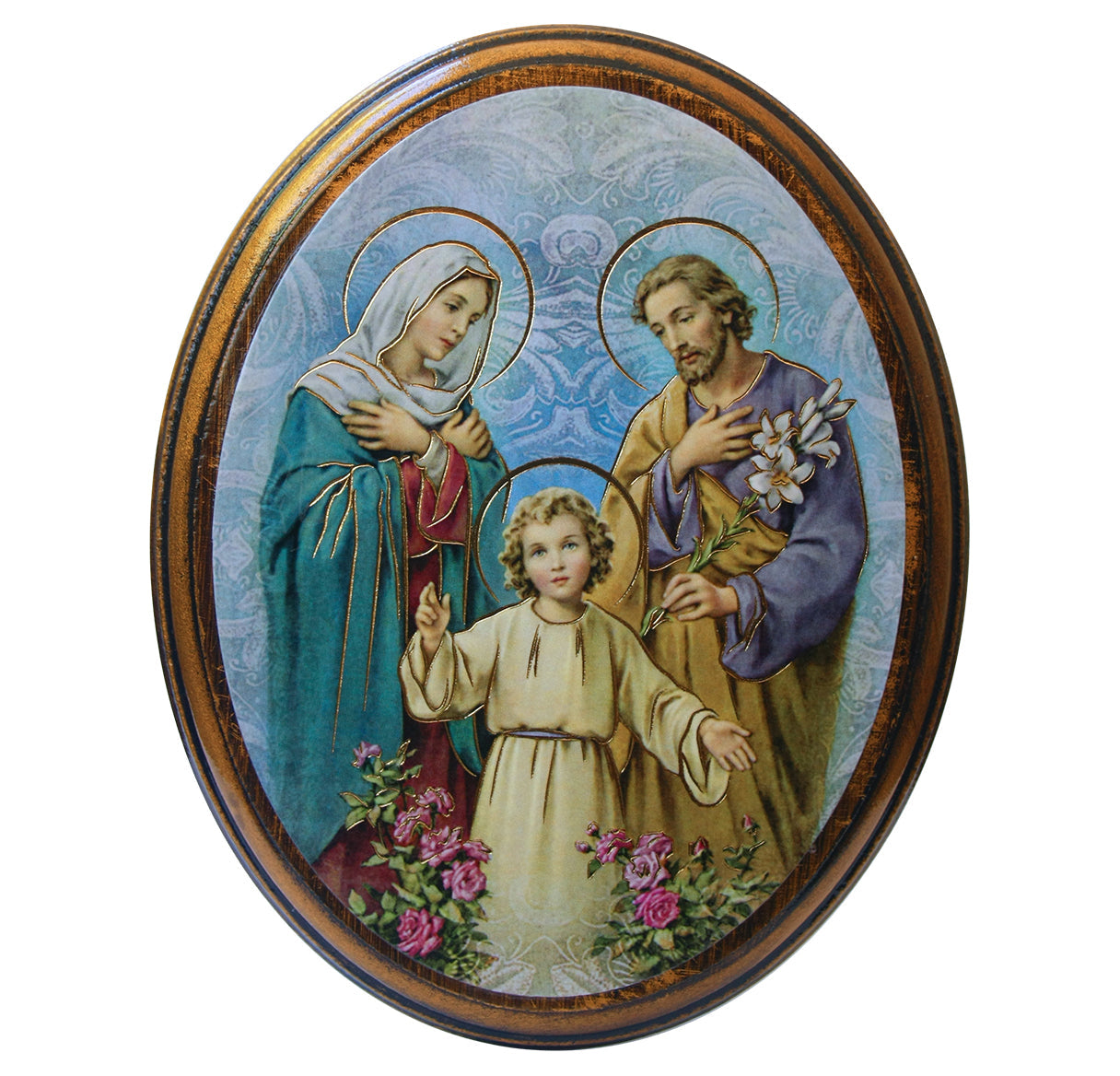 Holy Family Oval Antiqued Wood Plaque Wall Art Decor Small