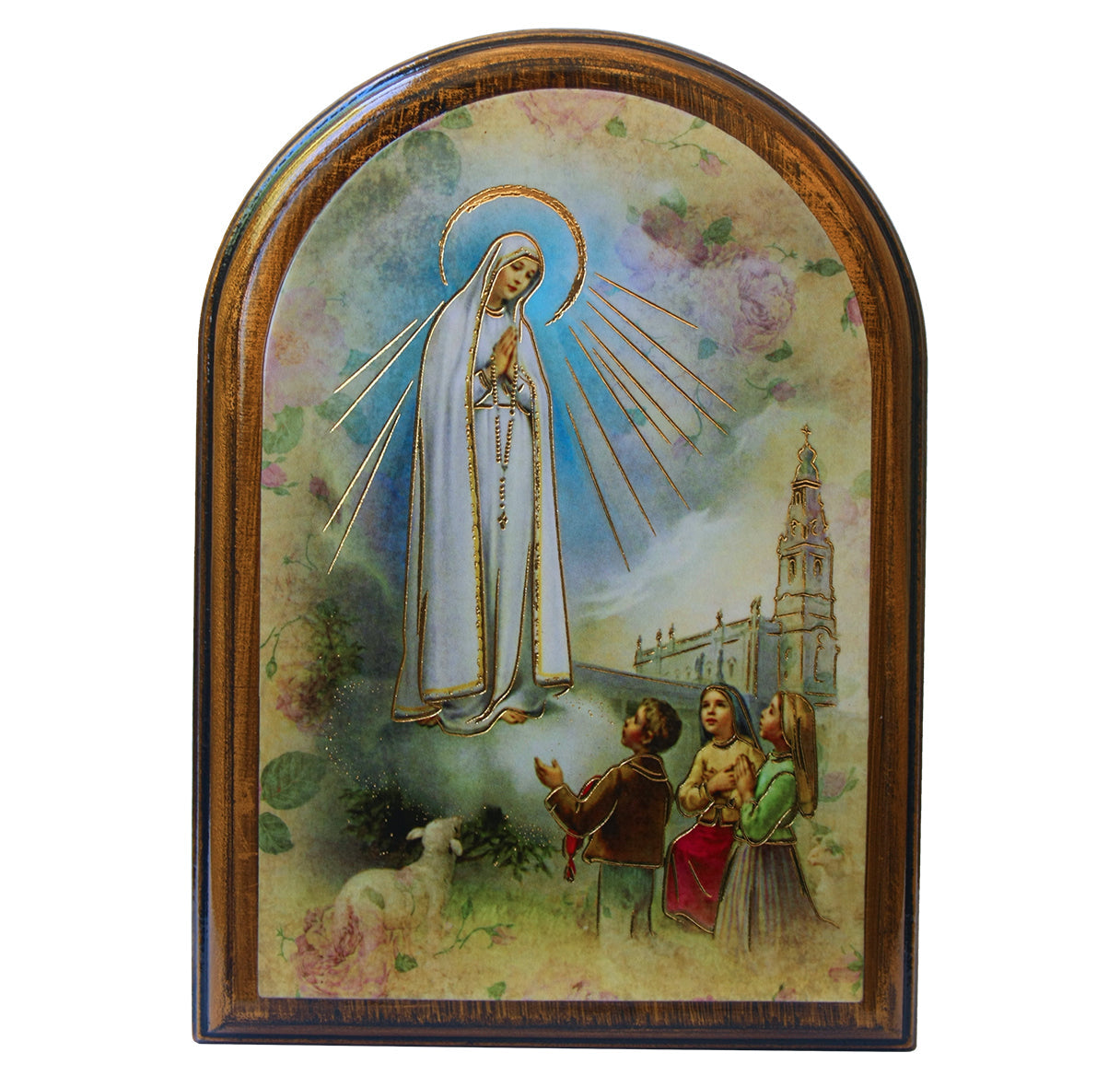 Our Lady of Fatima Antiqued Wood Plaque Wall Art Decor, Small