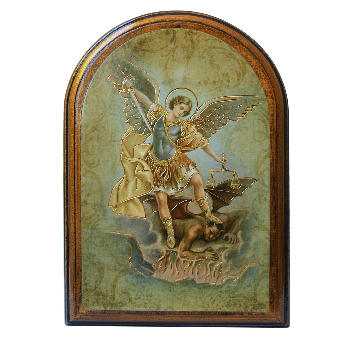 St. Michael Antiqued Wood Plaque Wall Art Decor Small Size