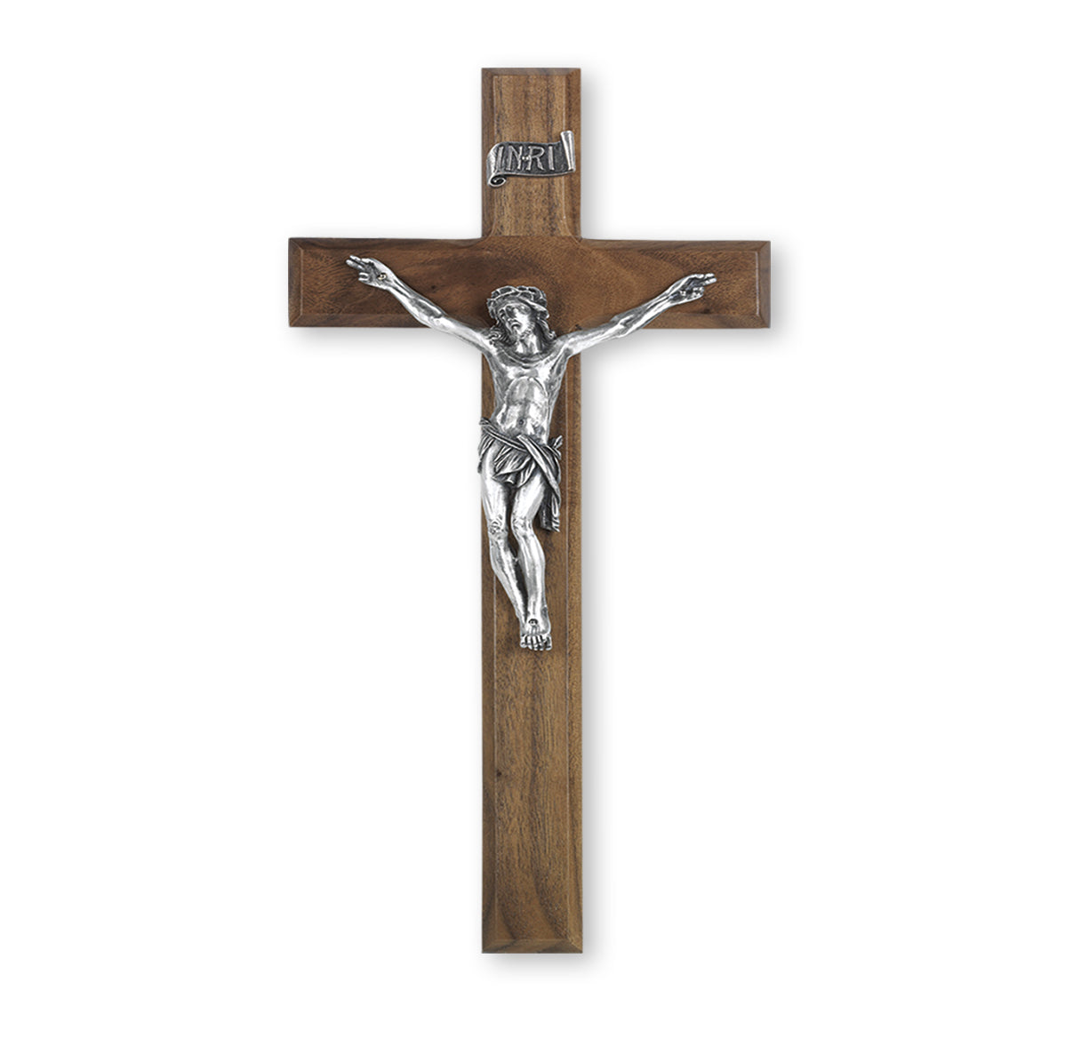 Large Catholic Walnut Wood Wall Crucifix 12 Inch Decor Piece