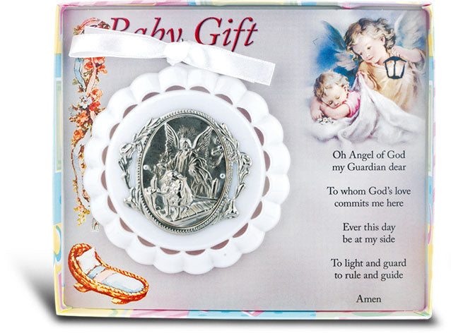 White Guardian Angel Baby Crib Medal for Boys and Girls