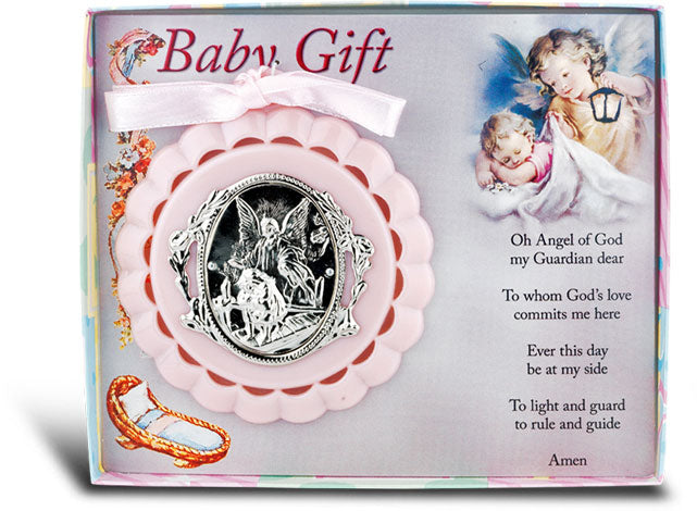 Pink Guardian Angel Baby Crib Medal for Girl Gift
