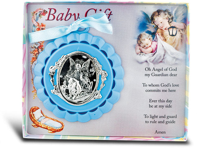 Blue Guardian Angel Baby Crib Medal for Boy Gift