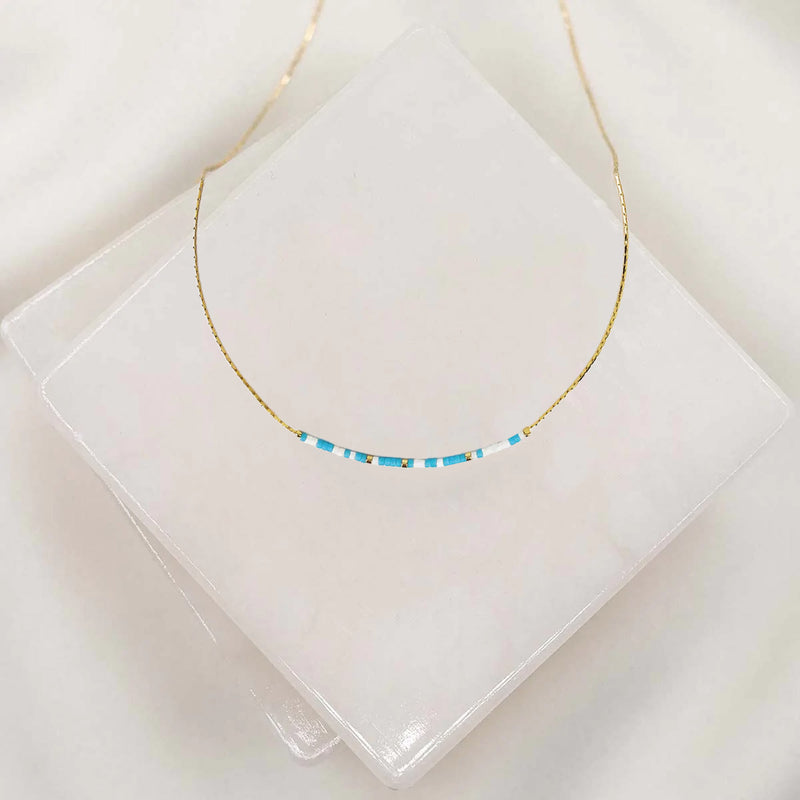 Peace Be With You Morse Code Necklace with Turquoise Beads