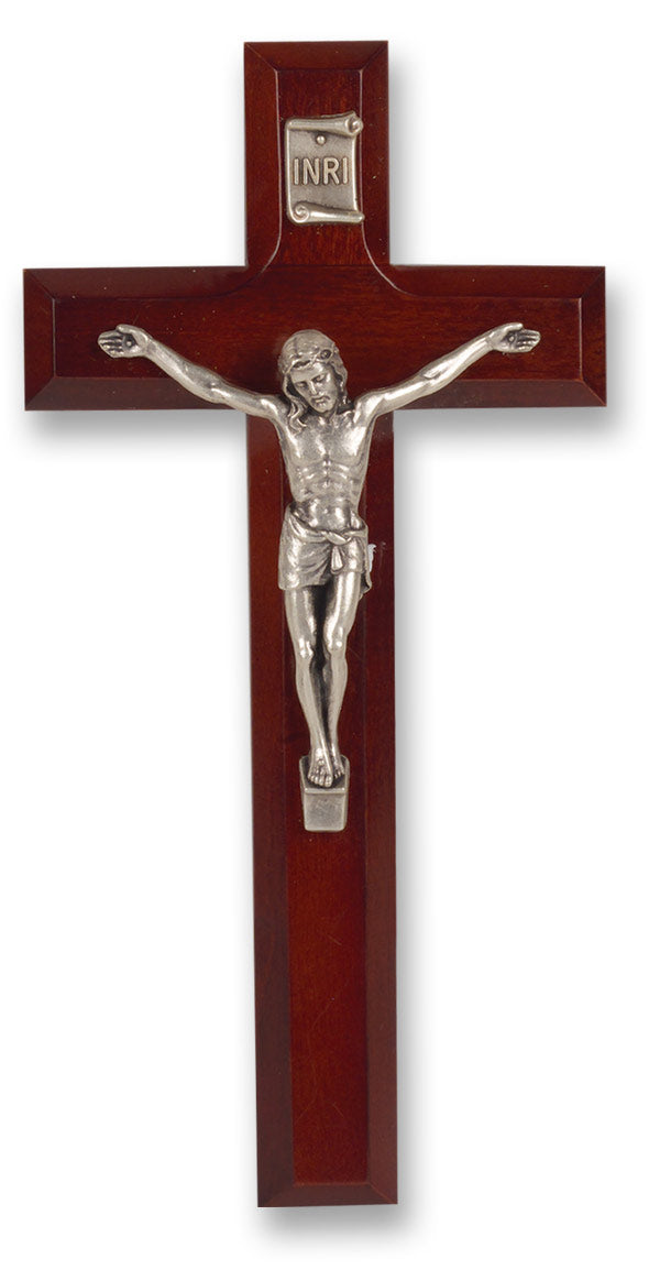 Medium Catholic Dark Cherry Wood Wall Crucifix for Home